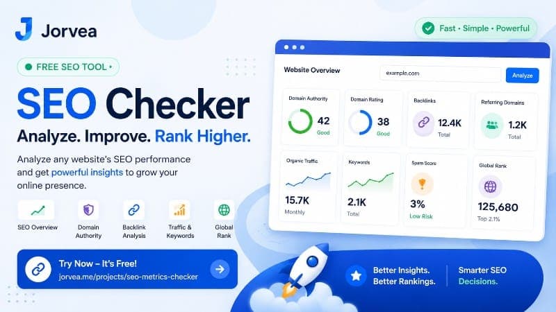 Free SEO Checker by Jorvea: Analyze RD & Backlinks on Jorvea